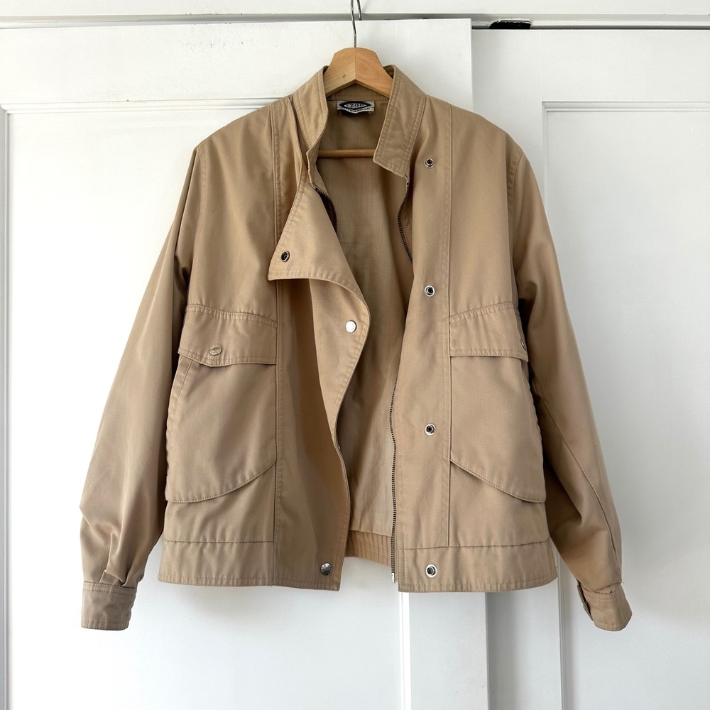 Vintage 90s IZOD Golfer Khaki Utility Field Jacket Oversized Pocket Tan M